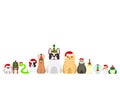 Christmas pet animals border set Royalty Free Stock Photo