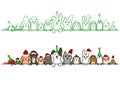 Christmas pet animals in a row with copy space Royalty Free Stock Photo