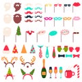 Christmas photo booth props and carnival masks vector cartoon icon set Royalty Free Stock Photo