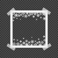 Christmas photo frame with shadow. Photo frames with adhesive tape. Template photo frame with snowflakes for Christmas photos. Royalty Free Stock Photo