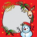 Christmas photo frame with Snowman and cute reindeer. Royalty Free Stock Photo