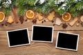 Christmas photo frames, tree, spices and cookies Royalty Free Stock Photo