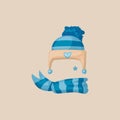 Christmas photo prop booth mask collection. Blue stripped winter hat with scarf and snowflakes photo booth elements for