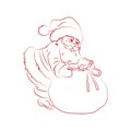 Christmas picture: Santa Claus with a bag of gifts, contours eps10