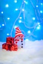 Christmas picture with a snowman and gifts Royalty Free Stock Photo