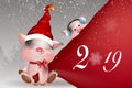 Christmas piglet. Cute and funny character pig