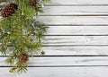 Christmas pine bough on wood