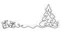 Christmas pine fir tree. Continuous one line drawing Royalty Free Stock Photo