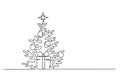 Christmas pine fir tree. Continuous one line drawing. Royalty Free Stock Photo