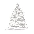 Christmas pine fir tree. Continuous one line drawing. Royalty Free Stock Photo