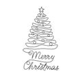 Christmas pine fir tree. Continuous one line drawing. Royalty Free Stock Photo