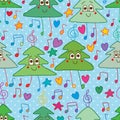 Christmas pine music note seamless pattern Royalty Free Stock Photo