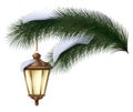 Christmas pine tree branch with silver flashlight and snow vector