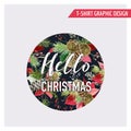 Christmas Pine Tree and Flowers Graphic Design - Vintage Winter Royalty Free Stock Photo