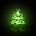 Christmas pine tree in low poly triangle style, merry christmas decoration card design