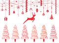 Christmas Pine Trees and Reindeer Paper Cut Vector Royalty Free Stock Photo