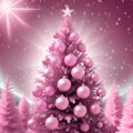 Christmas, pink balls on a pink spruce. postcard. holiday