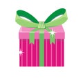 Christmas Pink Gift Box with Green Bow Royalty Free Stock Photo