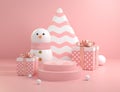 Christmas Pink Podium Scene With Snowman And Gift Box Collections 3d Render