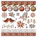 Vector abstract Christmas pixel ornament for embroidery. Royalty Free Stock Photo