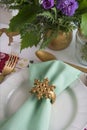 Christmas place setting aquamarine colors and gold Royalty Free Stock Photo