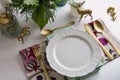 Christmas place setting, aquamarine colors Royalty Free Stock Photo