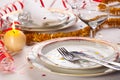 Christmas place setting with ribbon and New Year decorations Royalty Free Stock Photo