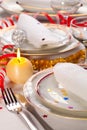 Christmas place setting with ribbon and New Year decorations Royalty Free Stock Photo