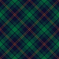 Christmas plaid pattern in green, red, navy blue, yellow. Seamless diagonal multicolored dark tartan background for flannel shirt. Royalty Free Stock Photo