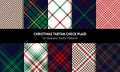 Christmas plaid pattern set for winter holidays. Seamless tartan vector check in red, green, navy blue, yellow, white for flannel.