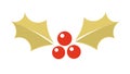 Christmas plant golden symbol, holly berry icon