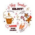 Christmas tray template, Santa plate design with place for milk, cookies, carrot for raindeer. Vector