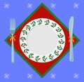 Christmas plate,A plate with a fork and knife,Christmas tablecloth,snowflakes