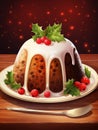 Christmas plum pudding decorated with red cranberry Royalty Free Stock Photo