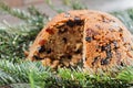 Christmas plum pudding in the section on fir branches