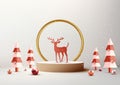 Christmas Podium Decoration with Gold Circle Backdrop and Pine Tree for Product Display Royalty Free Stock Photo