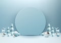 Christmas Podium Decoration with Soft Blue Circle Backdrop and Pine Tree for Product Display Royalty Free Stock Photo