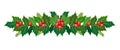 Christmas poinsettia garland. Vector frame, border, decoration for holiday cards, invitations, banners. Holly leaves and berries Royalty Free Stock Photo