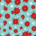 Christmas Poinsettia and snowflakes seamless floral pattern background. Vector Royalty Free Stock Photo