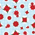 Christmas Poinsettia and snowflakes  seamless floral pattern background. Holiday season print design Royalty Free Stock Photo
