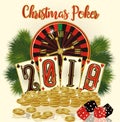 Christmas Poker card with golden coins, New 2019 year. vector Royalty Free Stock Photo