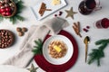 Christmas porridge norwegian style with cinnamon, sugar and melted butter in the middle. Royalty Free Stock Photo