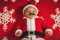 Christmas portrait of adorable newborn baby wearing Santa Claus` outfit Royalty Free Stock Photo