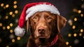 Christmas portrait of a dog with a bright red scarf