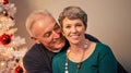 Christmas, portrait and happy senior couple with love, care and support together in a home on holiday. Tree, retirement Royalty Free Stock Photo