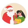 Christmas portrait Santa Claus and little child with present in a flat style