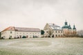 Christmas Post Office Christkindl Postamt and Cathloic Church in Royalty Free Stock Photo