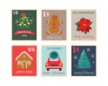 Christmas postage stamps set. Vector illustration Royalty Free Stock Photo
