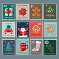 Christmas postage stamps set. Vector isolated illustration Royalty Free Stock Photo