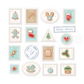 Christmas postal stamps set isolated on white. Vector illustration Royalty Free Stock Photo